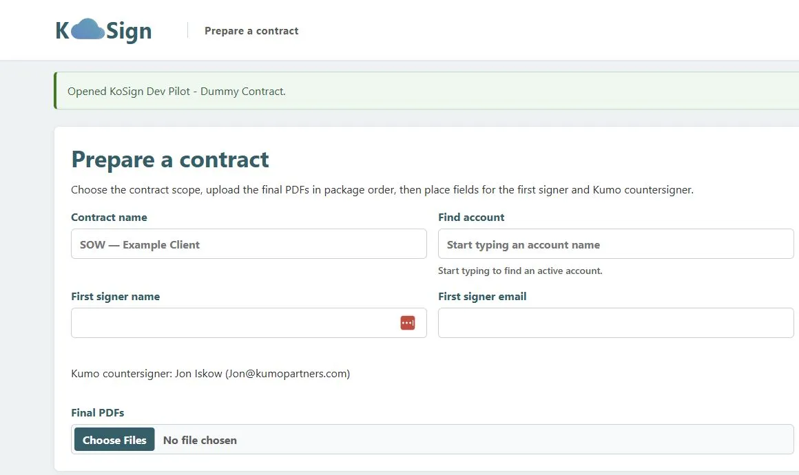 KoSign completed envelope view with status and audit controls